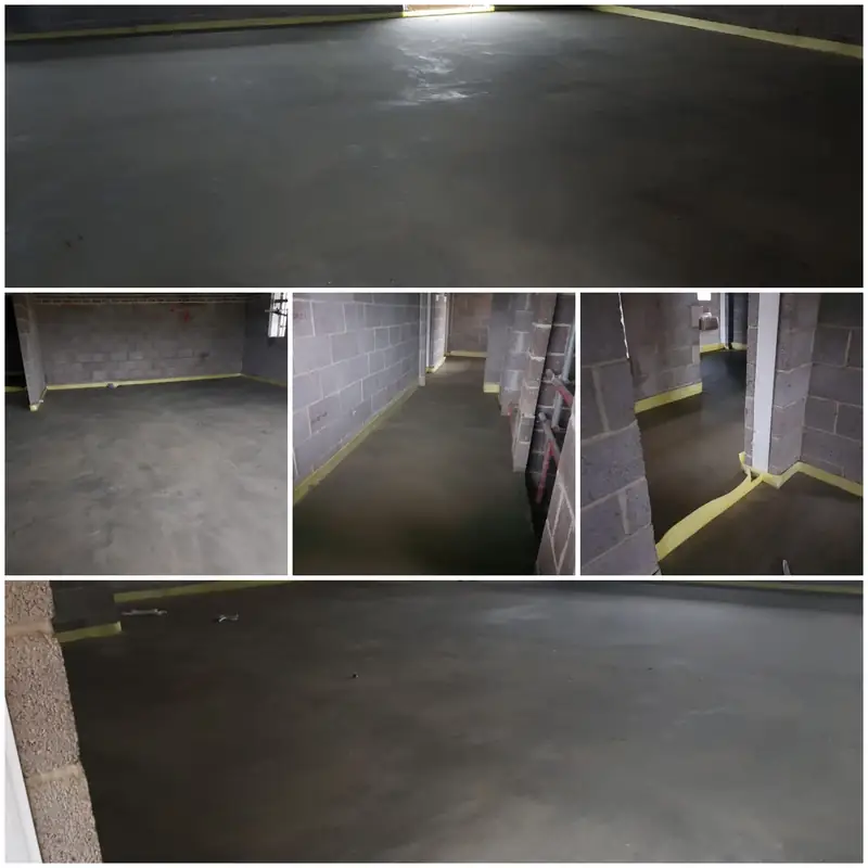 Collage of screeded corridors and rooms in a larger commercial-style building
